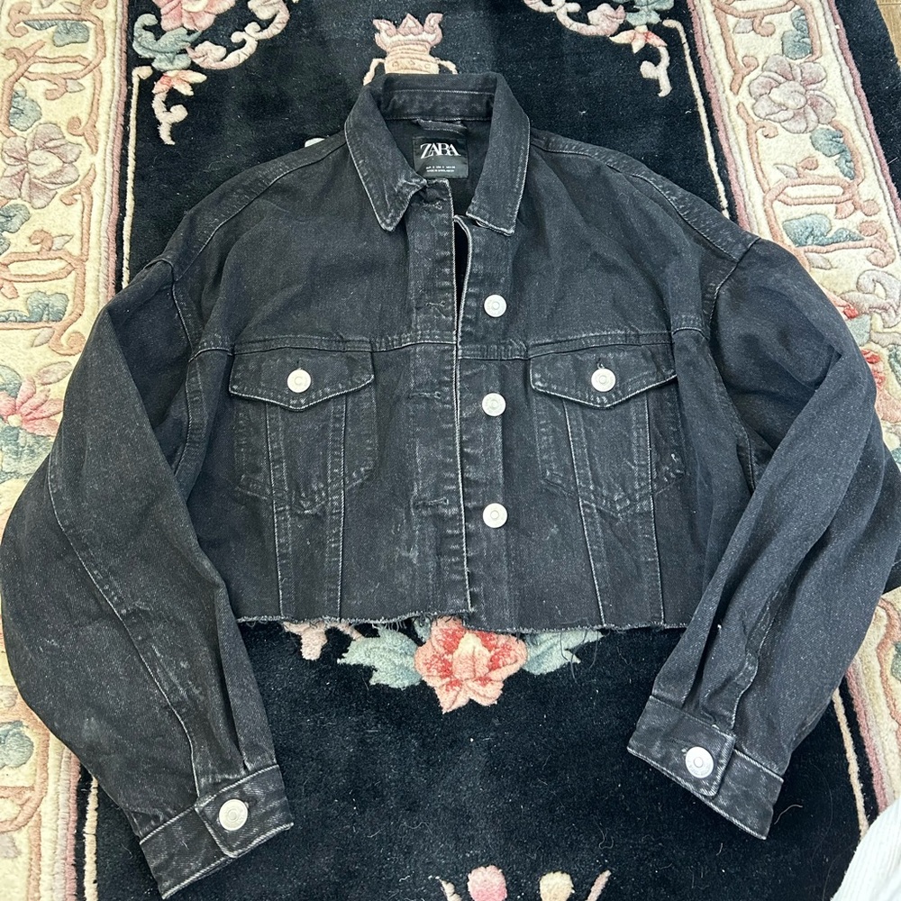 Distressed Zara Cropped Denim Jacket